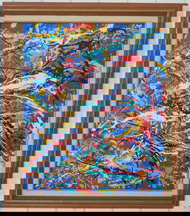 Jackson Pollock Abstract Painting: Jackson Pollock Abstract Painting Signed - Support Masonite - Approx Painting Size: 20 x 24 Inches. Wood Frame 29 x 25 x 2 Inches. it is being sold in the manner of the artist.good condition. see phot