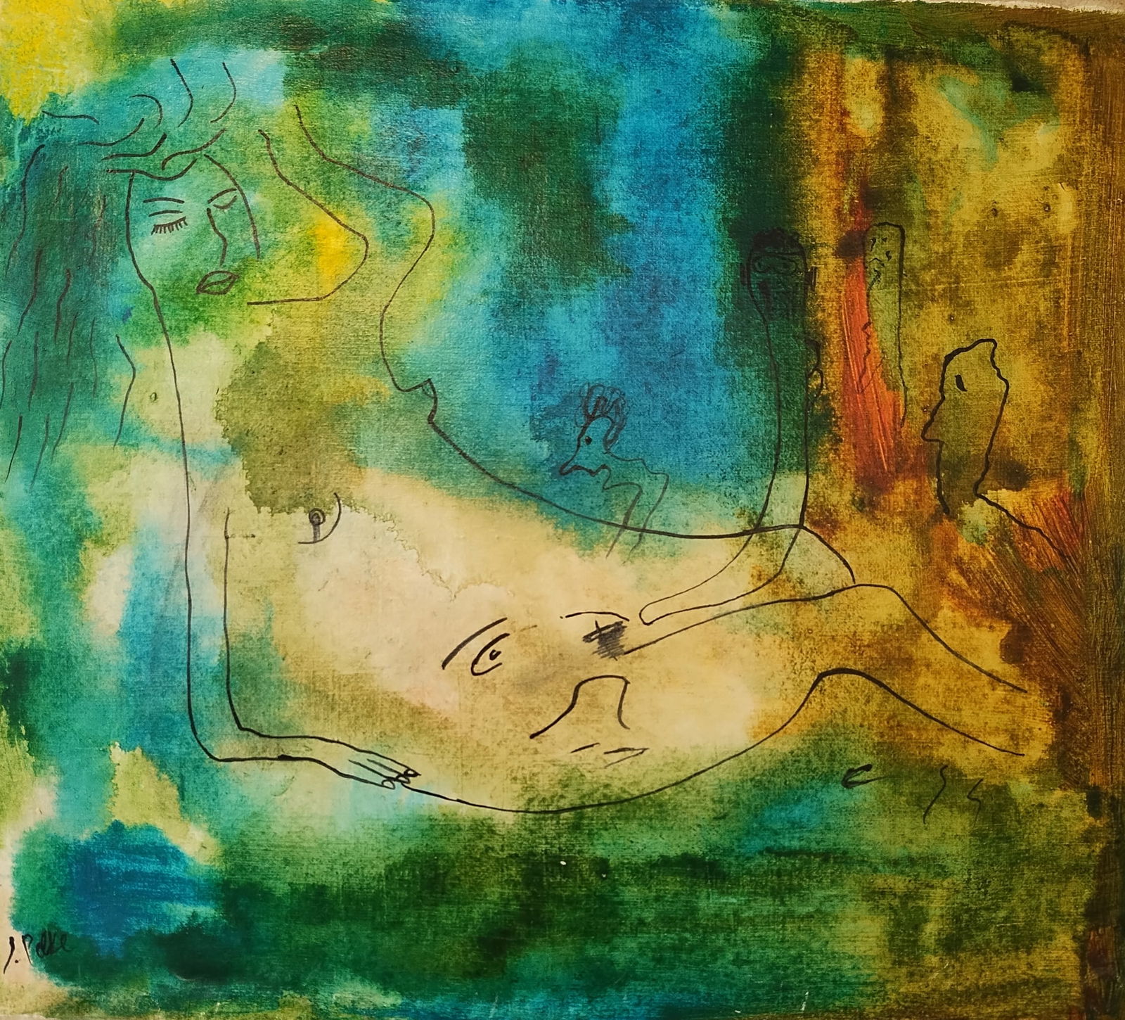 Sigmar Polke (German, 1941-2010). Painting on Canvas, Stamped on reverse: Sigmar Polke (German, 1941-2010). Painting on Canvas, Stamped on reverseCanvas Size: 21 x 23 inches.Painting Size: 18 x 19 3/3 inches. This painting is sold without frame and unstretched, Canvas only,