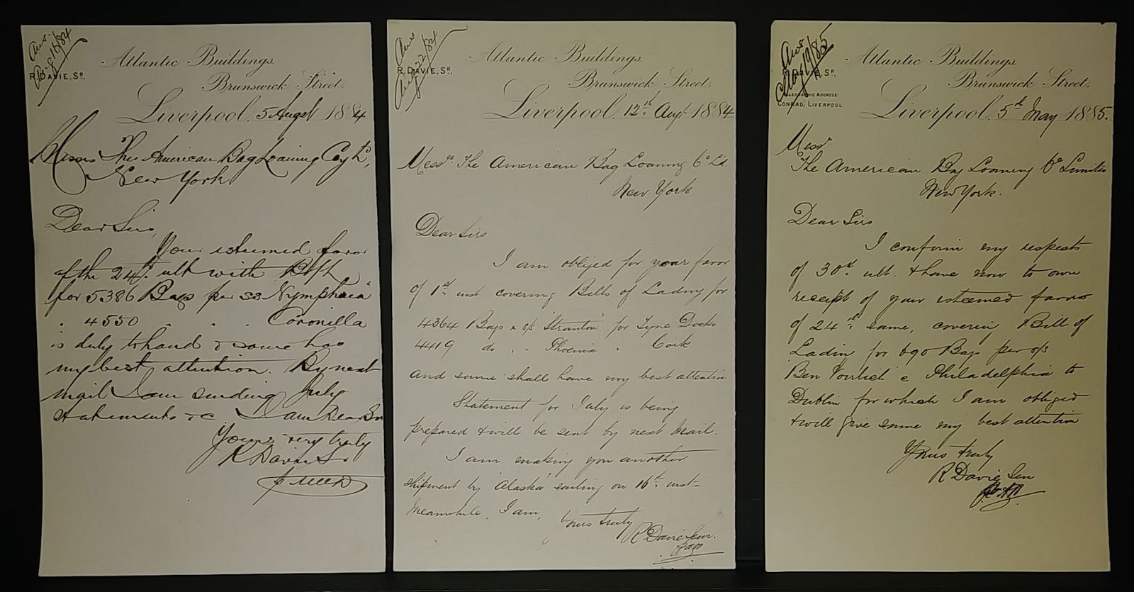 Supersized 1887- 3 sheets Ledger of New York City: 1884 New York City Business Letters 3 sheets. Paper Size: Each pages . 13.5 x 8.5 Inches.