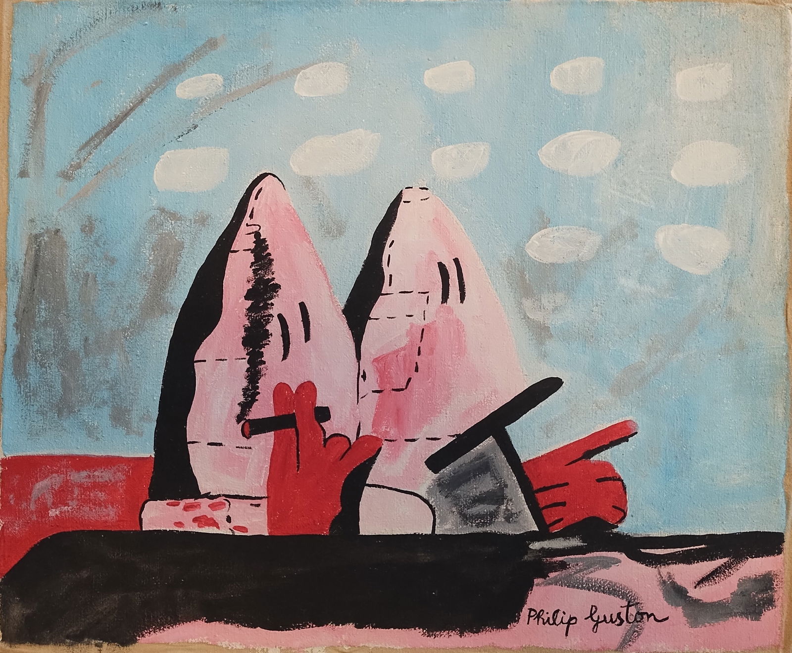 Signed Guston Vintage Abstract Painting on Canvas: Signed Guston Vintage Abstract Painting on Canvas.Approx Canvas Size: 20 x 17 inches. Good vintage condition. See photos as part of the description. NOTE: This painting is sold without frame and unstr