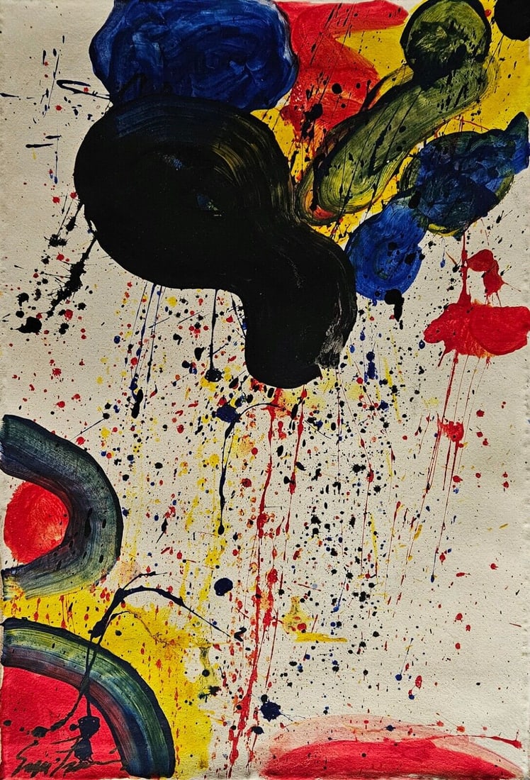 Abstract Painting on Canvas Signed Sam Francis Modern Art Painting: Abstract Painting on Canvas Signed Sam Francis Modern Art Painting. Approx Canvas Measurements: 21 x 16 inches.SEE PHOTOS as part of the description. Good condition.It is being sold in the manner or s