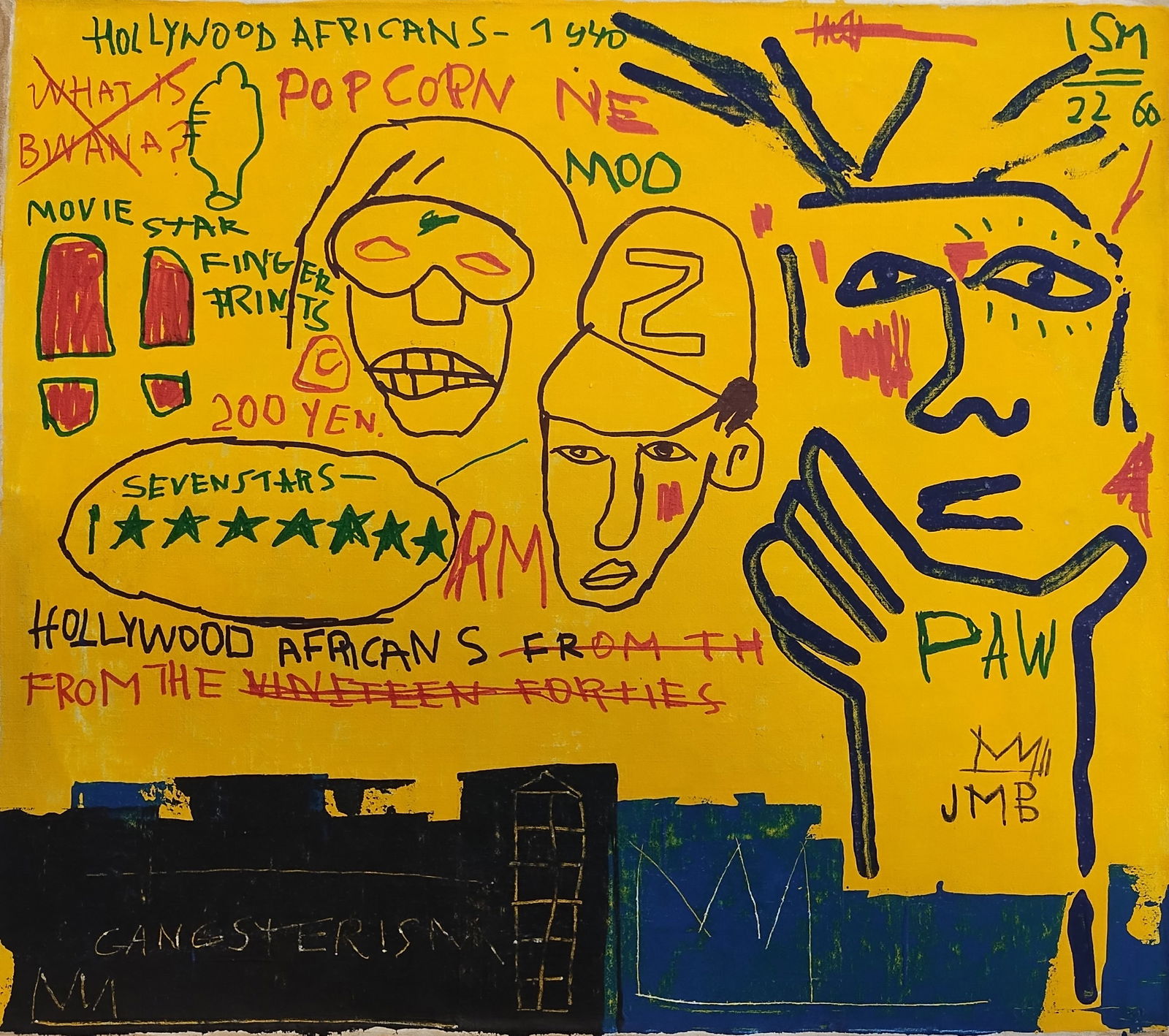 Signed Basquiat Vintage Abstract Painting on Canvas: Signed Basquiat Vintage Abstract Painting on Canvas.Approx Canvas Size: 20 1/2 x 23 inches. Good vintage condition. See photos as part of the description. NOTE: This painting is sold without frame and