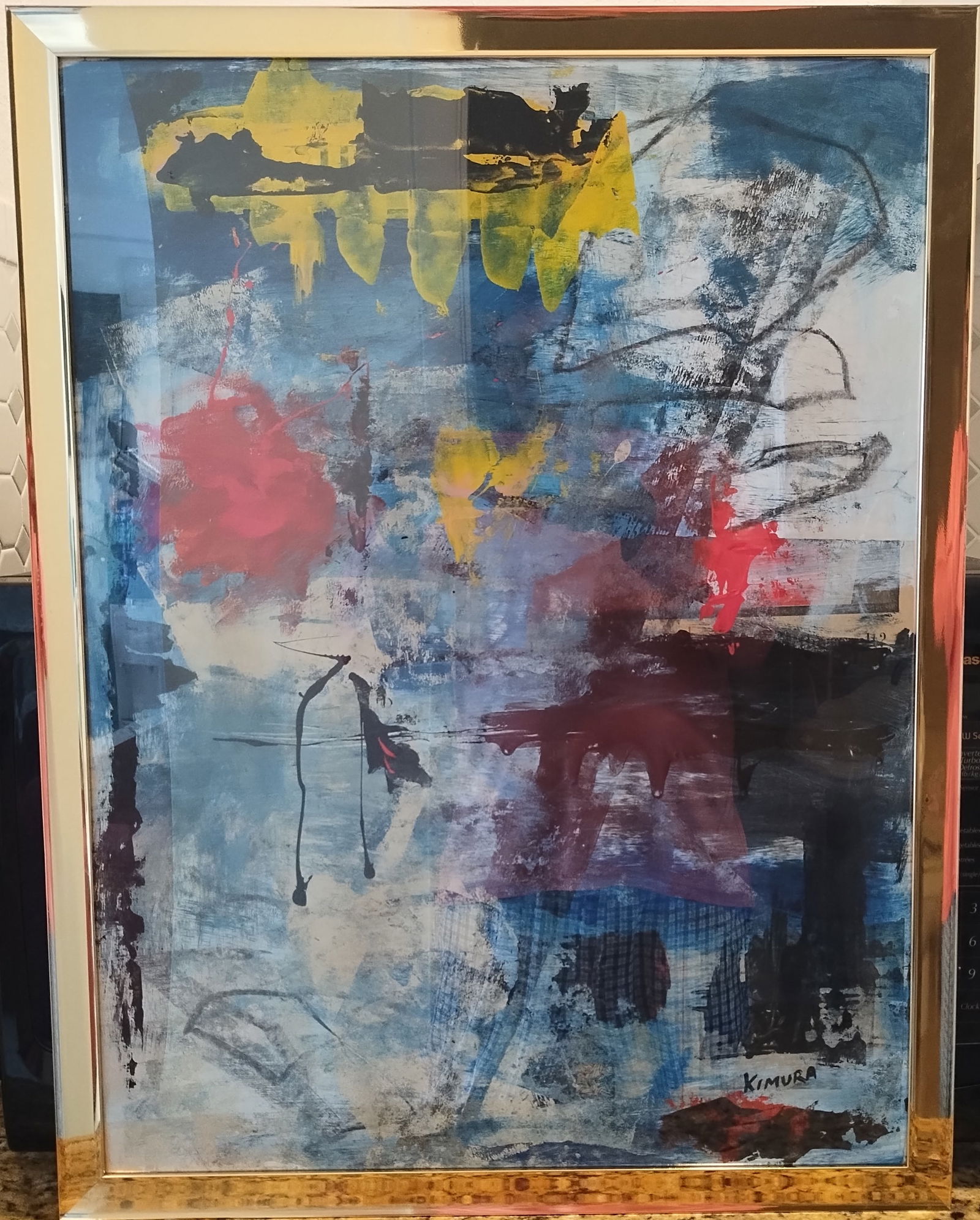 Chuta Kimura(1917-87)Japan - France Untitled abstract Painting,Mixed Media on Paper: Chuta Kimura(1917-87)Japan - France Untitled abstract Painting,Mixed Media on Paper Painting Size: 18 x 24 inches Brush Gold Aluminum Finish Frame with Plexiglass Front. Chuta Kimura (February 25, 191