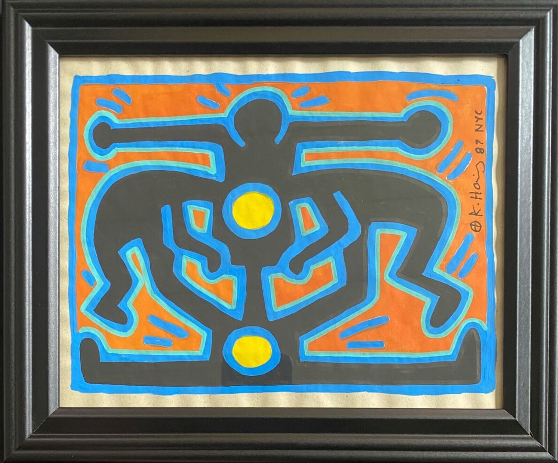 Keith Haring 87 NYC Painting on Paper SIGNED: Keith Haring 87 NYC Painting on Paper SIGNED.Approx Painting Size: 10 x 8, Approx Frame Size: 10 x 12 inches. SEE PHOTOS as part of the description. Good condition. It does not come with any paper COA