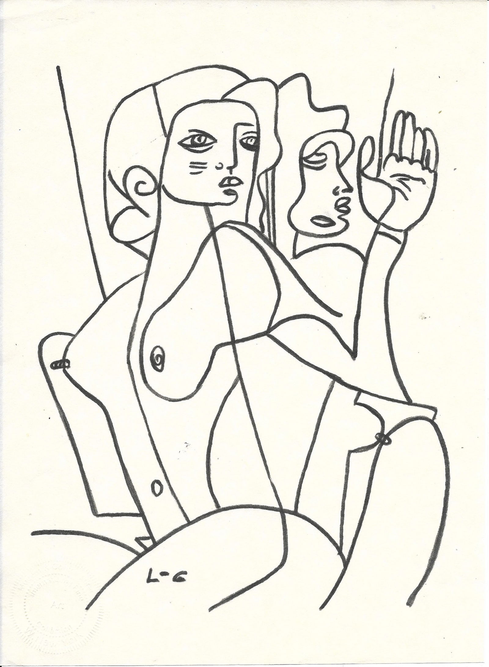 Leger Ink Painting on Paper.: Leger Ink Painting on Paper. Approx Painting Measurements: 8 x 11 inches. We pack & Ship for you. We take care of the shipping services in house.