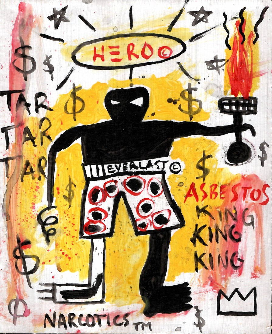 Jean Michel Basquiat Painting on Cardboard (Ever last SAMO).: Jean Michel Basquiat NYC SouvenirPainting on Cardboard (Everlast SAMO). Size: 7 1/4 x 9 Inches. Mixed Medium Hand Drawing on Cardboard. Sold as is.Good vintage condition. See photos as part of the des