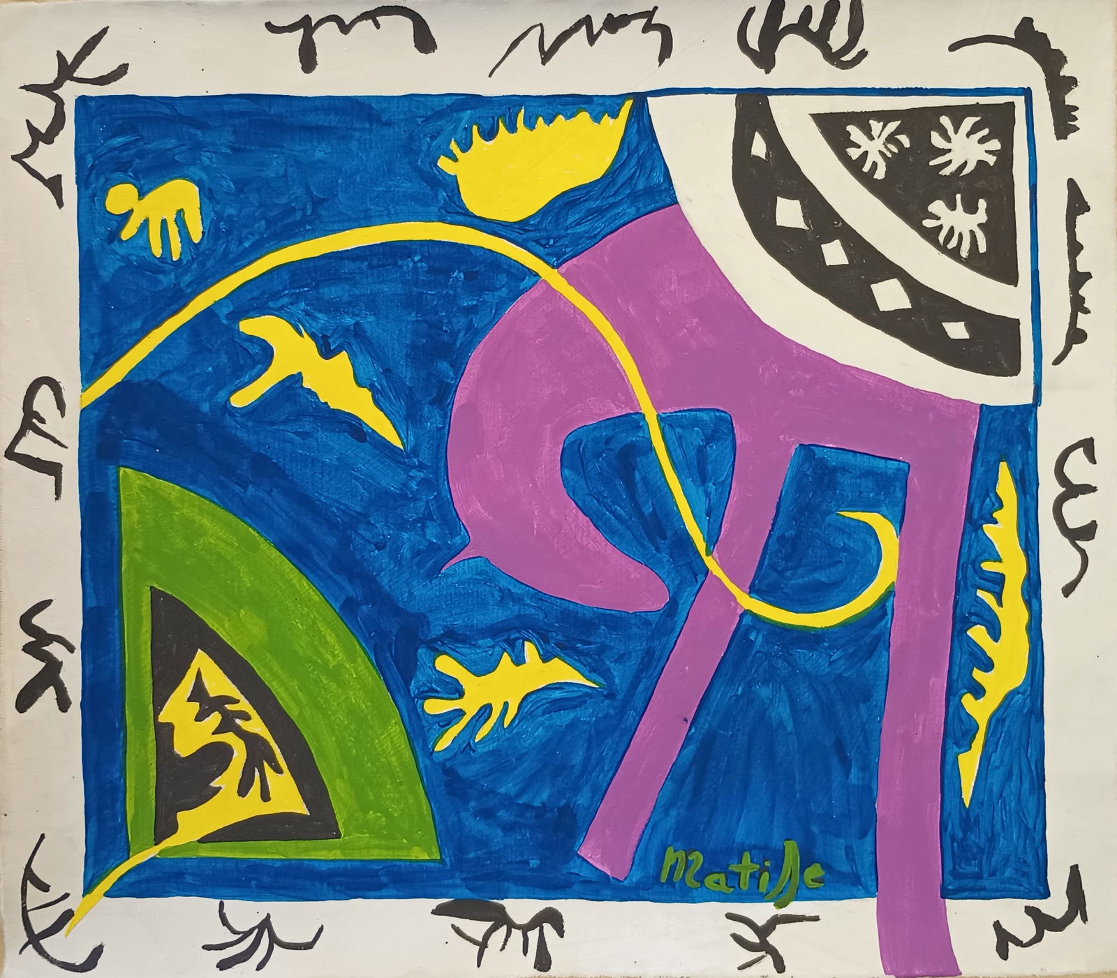 Signed Henri Matisse Vintage Abstract Canvas, Modern Art: Vintage Canvas Signed Henri Matisse, Modern Old 20th Century Art, Modern Art. Approx Canvas SIze: 19 x 17 inches. See Photos as part of the description. Sold in the style of, After. Good vintage condi