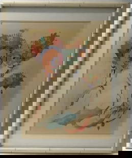 Rare Vintage 1960s Print by Bjorn Wiinblad Matted and Framed: Rare Vintage 1960s Print by Bjorn Wiinblad Matted and Framed. Designed by very famous Danish artist Bjorn Wiinblad who died in June 2006 at 87 years old. Beautiful quality Bjorn Wiinblad framed print