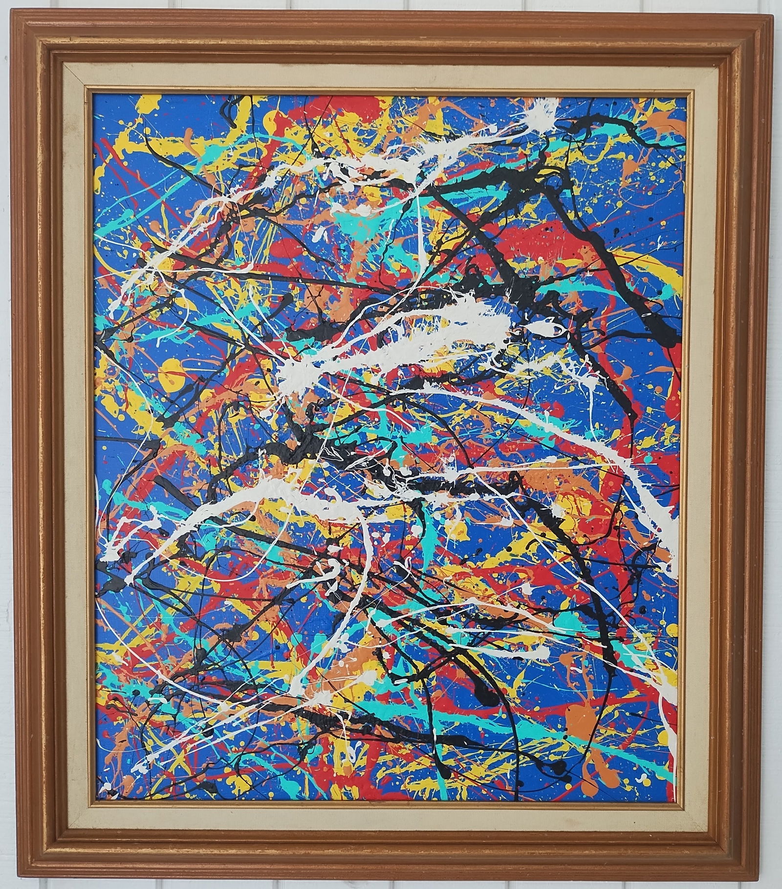 Jackson Pollock Abstract Painting: Jackson Pollock Abstract Painting Signed - Support Masonite - Approx Painting Size: 20 x 24 Inches. Wood Frame 29 x 25 x 2 Inches. it is being sold in the manner of the artist.good condition. see phot