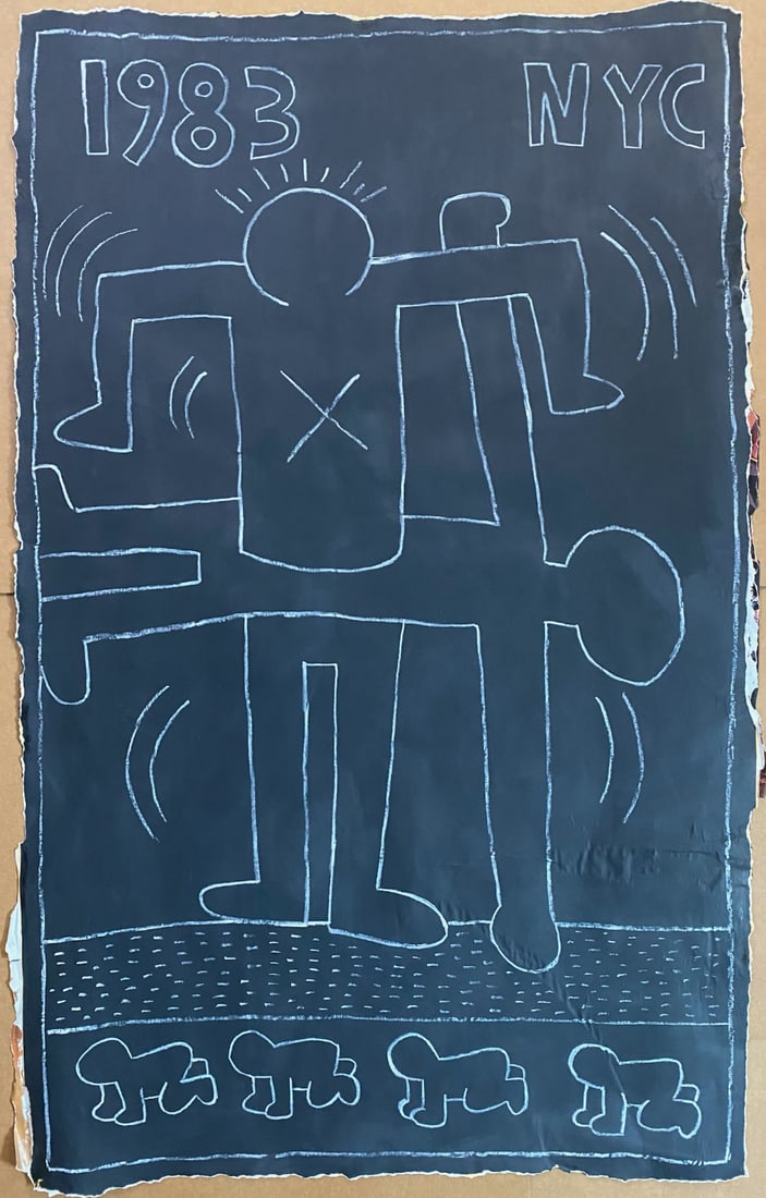 RARE HUGE Keith Haring Painting-Art IN Transit- NYC Subway 1980’s Large Chalk drawing on Black (1 of 6)