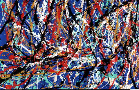Jackson Pollock Abstract Painting on Paper: Jackson Pollock Abstract Painting on Paper -Approx Painting Size: 18 x 12 Inches. Painting is done in the modern, abstract expressionist style for which Pollock is known. It is being sold in the manne