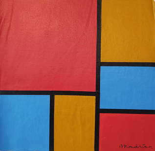 Piet Mondrian (Dutch) Painting on Canvas, Stamped on reverse: Piet Mondrian (Dutch) Painting on Canvas, Stamped on reverse. Paris Catalogue No:522 Canvas Size: 21 x 23 inches.Painting Size: 18 x 19 3/3 inches. was a Dutch painter and art theorist who played a ke