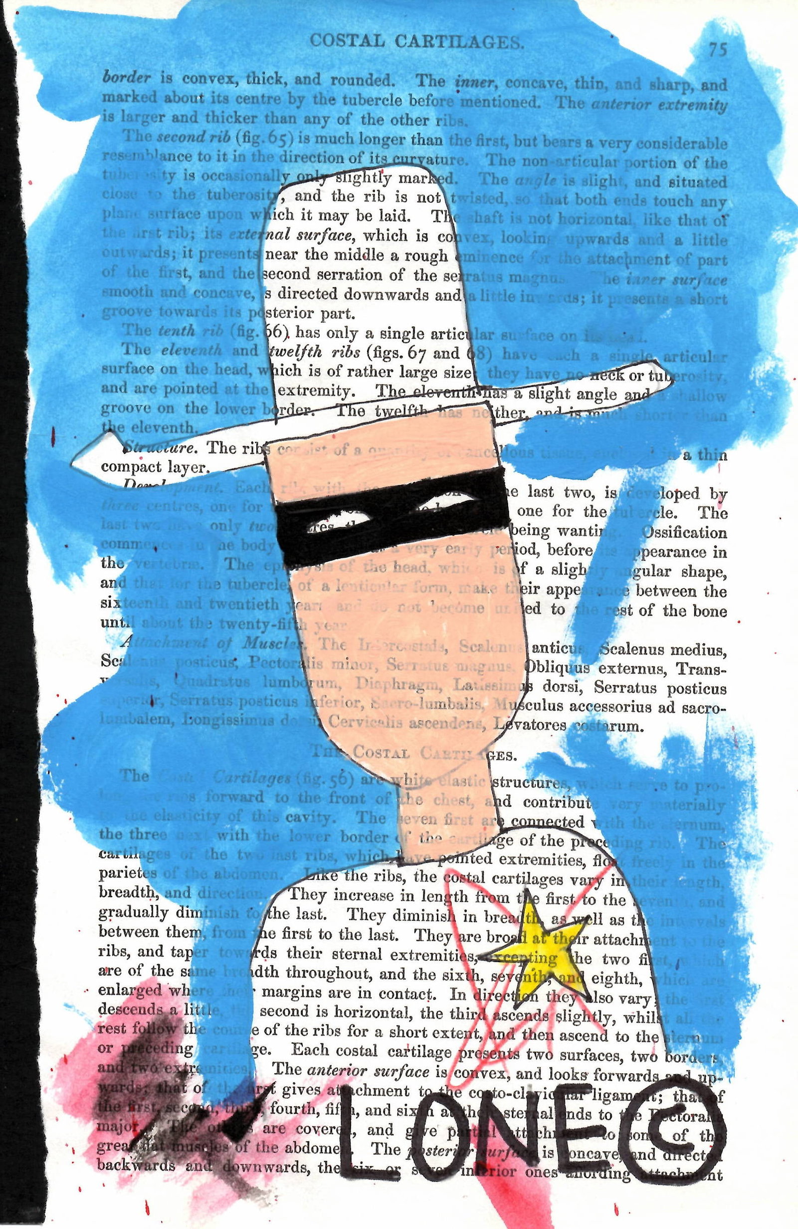 BASQUIAT; LONE RANGER NYC. Mixed Media on Gray's Anatomy Book Leaf.Embossed Stamp (1 of 2)