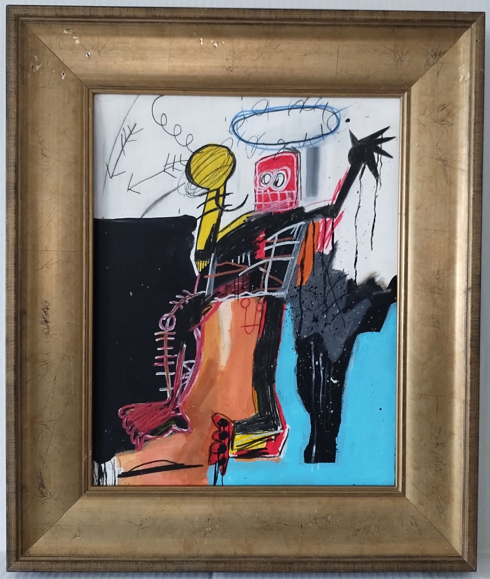 Jean-Michel Basquiat Painting - c - Framed Stamped on Reverse (1 of 5)