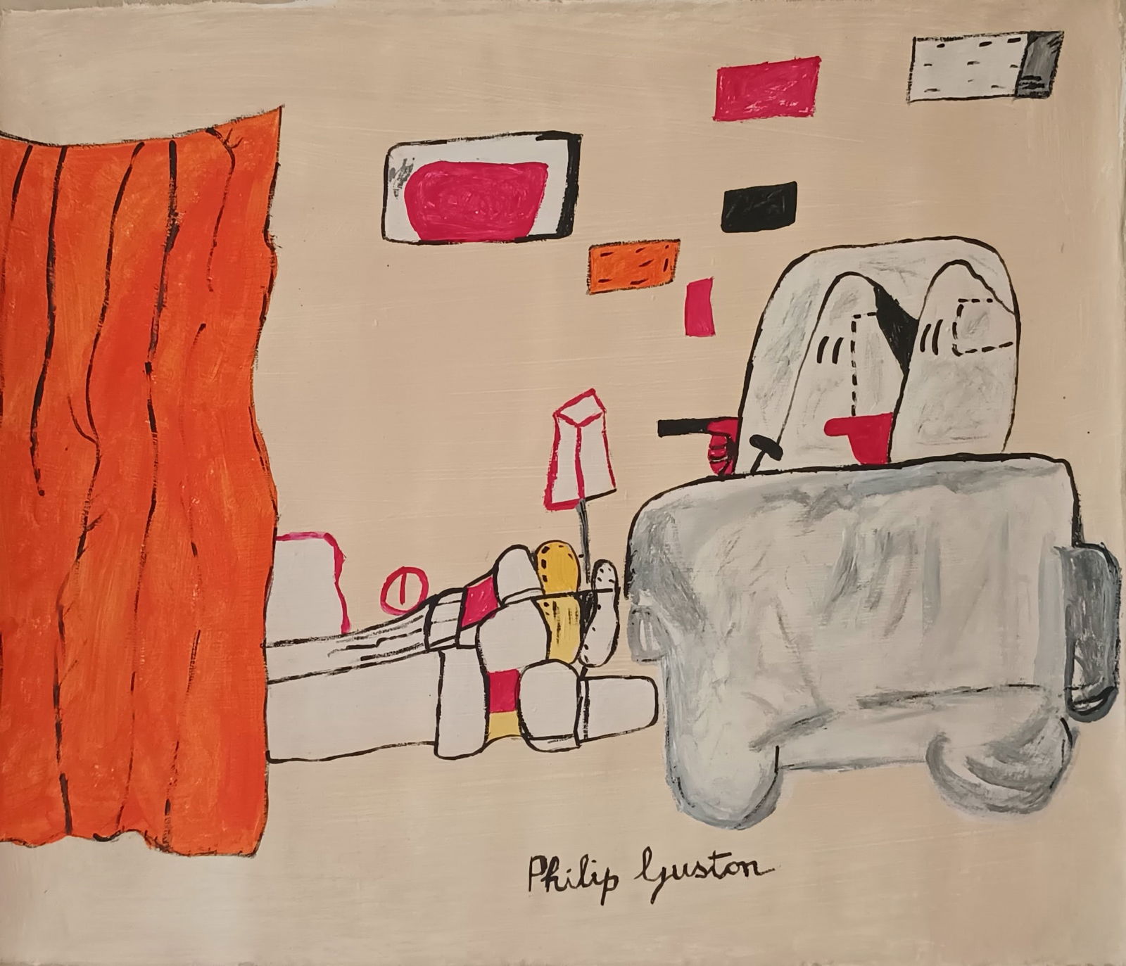 Signed Guston 20th Century Modern Painting on Canvas. (1 of 3)