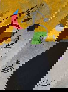 Signed Joan Miró 20th Century Modern Painting on Canvas.: Signed Joan Miró 20th Century Modern Painting on Canvas. Canvas Size: 21 x 17 inches. Painting Size: 19 1/2 x 14 inches. Joan Miró i Ferrà was a Catalan Spanish painter, sculptor, and ceramist who