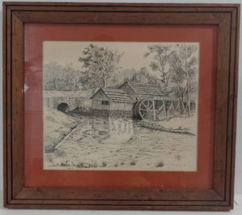 Vintage Original Drypoint Etching Painting Signed: Vintage Original Drypoint Etching Painting Signed. Approx Window Size: 10x12 i/nches. Approx Frame Size:16x18x1 Inches