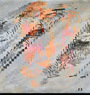 Signed Kenneth ARMITAG 20th Century Abstract Painting On Canvas: Vintage Oil Painting On Canvas Signed KA (Kenneth ARMITAGE) Abstract. Painting size: 19 x 16 inches.William Kenneth Armitage CBE was a British sculptor known for his semi-abstract bronzes. WikipediaBo