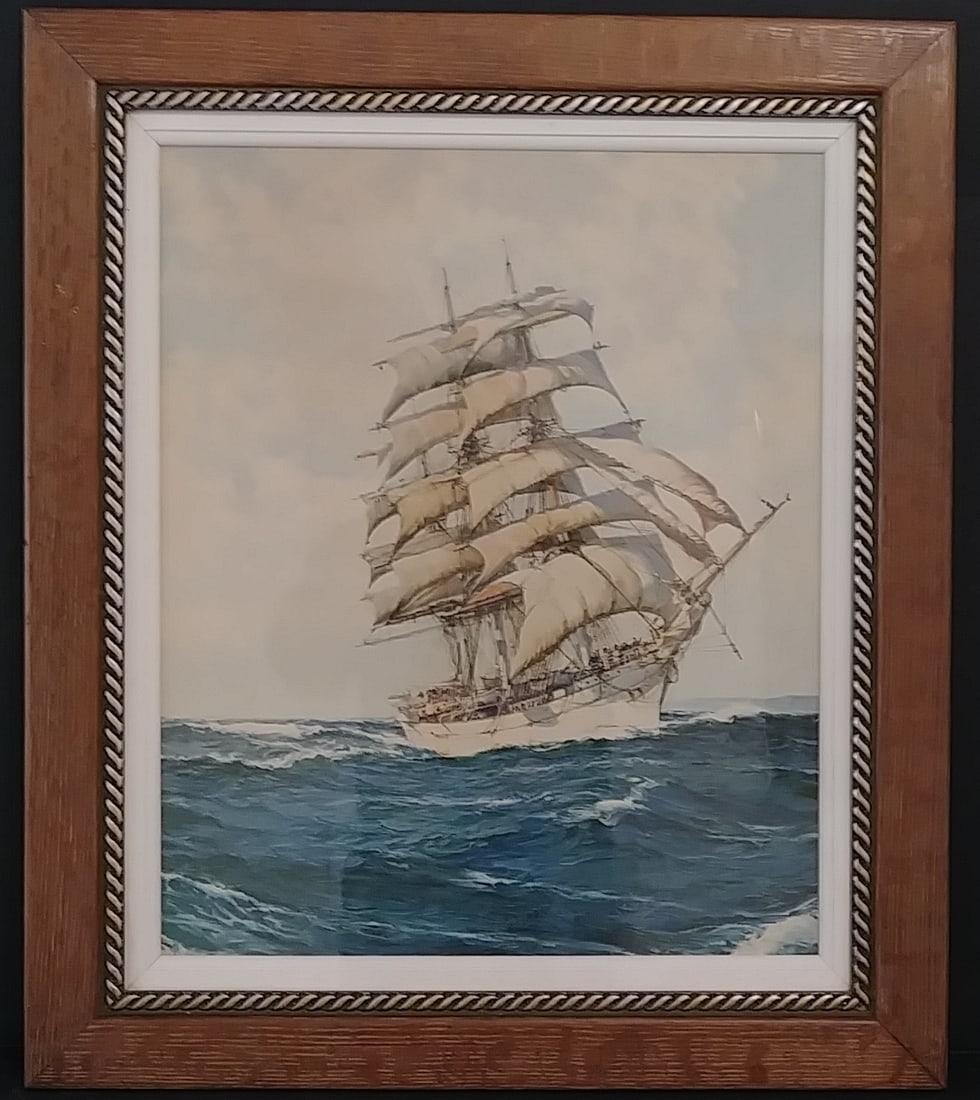 Vintage Sail Boat Print. Period Frame and Glass. Under: Vintage Sail Boat Print. Period Frame and Glass. Underglass. Framed.. Approx Window: 22 x 18 inches -- Approx Frame: 25 x 28 x 2 inches. We pack & Ship for you. We take care of the shipping services i