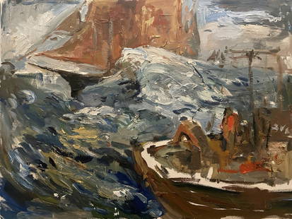 Gloucester Nautical Shipyard Harbor Original Abstract Oil Painting on Canvas: Gloucester Nautical Shipyard Harbor Original Abstract Oil Painting on Canvas Approx Painting Size: 18x24 Inches. We pack & Ship for you, We take care of the shipping services in house .