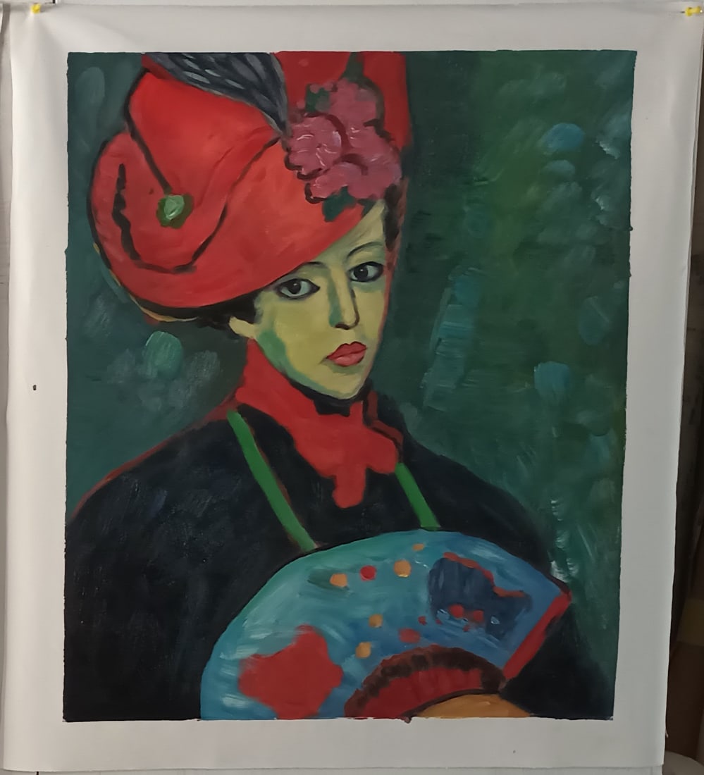 Schokko with Red Hat after Alexej von Jawlensky Oil Painting: Schokko with Red Hat after Alexej von Jawlensky Oil Painting Modern Art. Approx Canvas SIze: 27 1/2 x 25 inches. Good condition . We pack & Ship for you. We take care of the shipping services in house