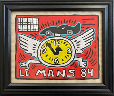 Keith Haring 84 drawing on Rare Unique vintage paper.Stamped On reverse: Keith Haring 84 drawing on Rare Unique vintage paper.Stamped On reverse Approximately 8 x 10 inchesThe frame measures 10 x 12 inches The drawing has minor wear from time but over all condition is good