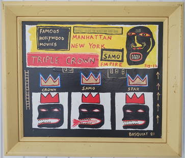 Jean-Michel Basquiat (1960-88) Mixed Media on Canvas.(HEAD -Triple Crown: Jean-Michel Basquiat (1960-88) Mixed Media on Canvas.(HEAD -Triple Crown - The Heroes & Monster Portfolio) "The Heroes & Monster Portfolio":This portfolio is a series of works that explore themes of h