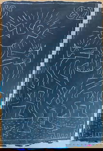 Keith Haring -Art IN Transit- NYC Subway Chalk drawing on Black paper: Keith Haring -Art IN Transit- NYC Subway Chalk drawing on Black paper. 42nd Street Subway, New York. XL Measures approximately: 51 by 35 inches on Paper that was used to cover old advertisements in th