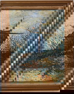 Vintage Oil Painting on Canvas Framed: Vintage Oil Painting on Canvas Framed - Approximate Artwork Size: 12 x 16 Inches. - Approximate Frame Size: 16 x 19 x 2 Inches. The frame can have scratches and marks due to storage. Vintage Condition