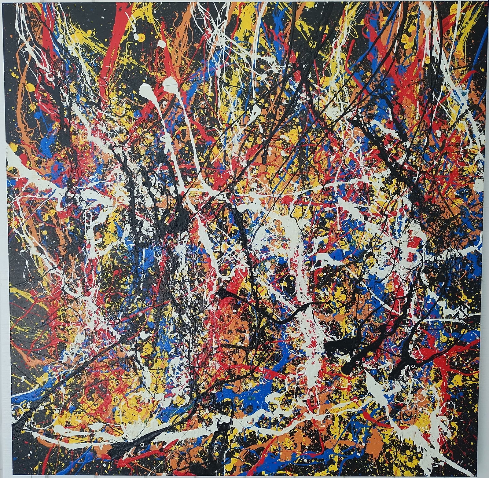 Jackson Pollock Abstract Art Painting on Canvas: Jackson Pollock Abstract Art Painting on Canvas. Approx Painting Size:: 36 x 36 x 2 inches. Painting is done in the modern abstract expressionist style for which Pollock is known. It is being sold in