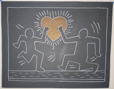 Keith Haring (Handmade) Drawing On Black Paper. 28 x 22 In: Keith Haring (Handmade) Drawing On Black Paper.Large Size: 28 x 22 Inches. It is being sold In the Manner of the artist after, declared as a copy in accordance with the rules,it is not accompanied by