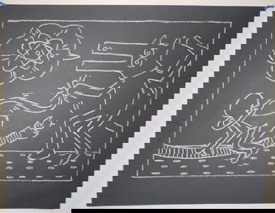 Keith Haring (Handmade) Drawing On Black Paper. 28 x 22 In: Keith Haring (Handmade) Drawing On Black Paper.Large Size: 28 x 22 Inches. It is being sold In the Manner of the artist after, declared as a copy in accordance with the rules,it is not accompanied by