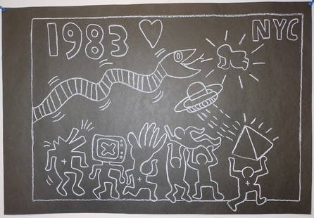 Keith Haring (Handmade) Drawing On Black Paper. 28 x 22 In: Keith Haring (Handmade) Drawing On Black Paper.Large Size: 28 x 22 Inches. It is being sold In the Manner of the artist after, declared as a copy in accordance with the rules,it is not accompanied by