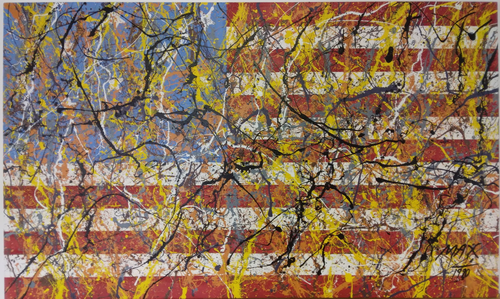 XXL Signed Max 1999 Abstract Flag Expressionism Painting On Canvas. Large Painting (1 of 7)