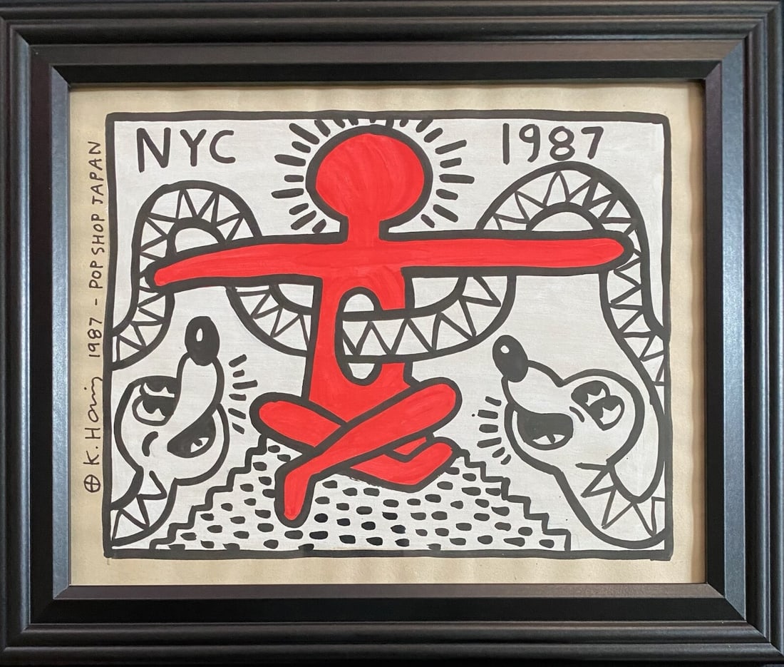 Keith Haring 87 Drawing on  Paper Stamped On Reverse (1 of 7)
