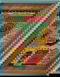 J-M-B Painting - Samo King PLeasure 84 Painting Framed: J-M-B Painting - Samo King PLeasure 84 Painting Framed .Self Portrait Painting Framed.Painting Size: 28 x 20 inches. Frame Size: 37 x 26 x 3 inches,This is hand painted Mixed Medium on Cardboard.Frame