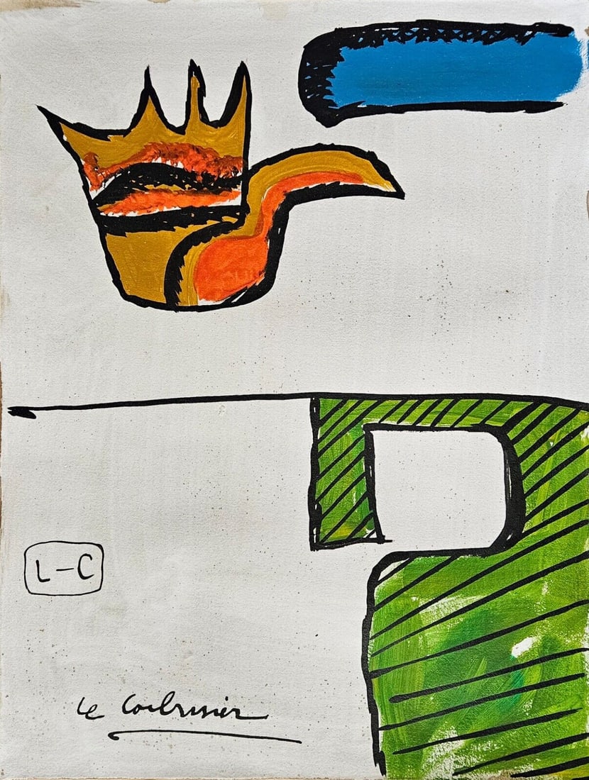 Signed L-C (Le Corbusier) Vintage Abstract Canvas, Modern Art (1 of 3)