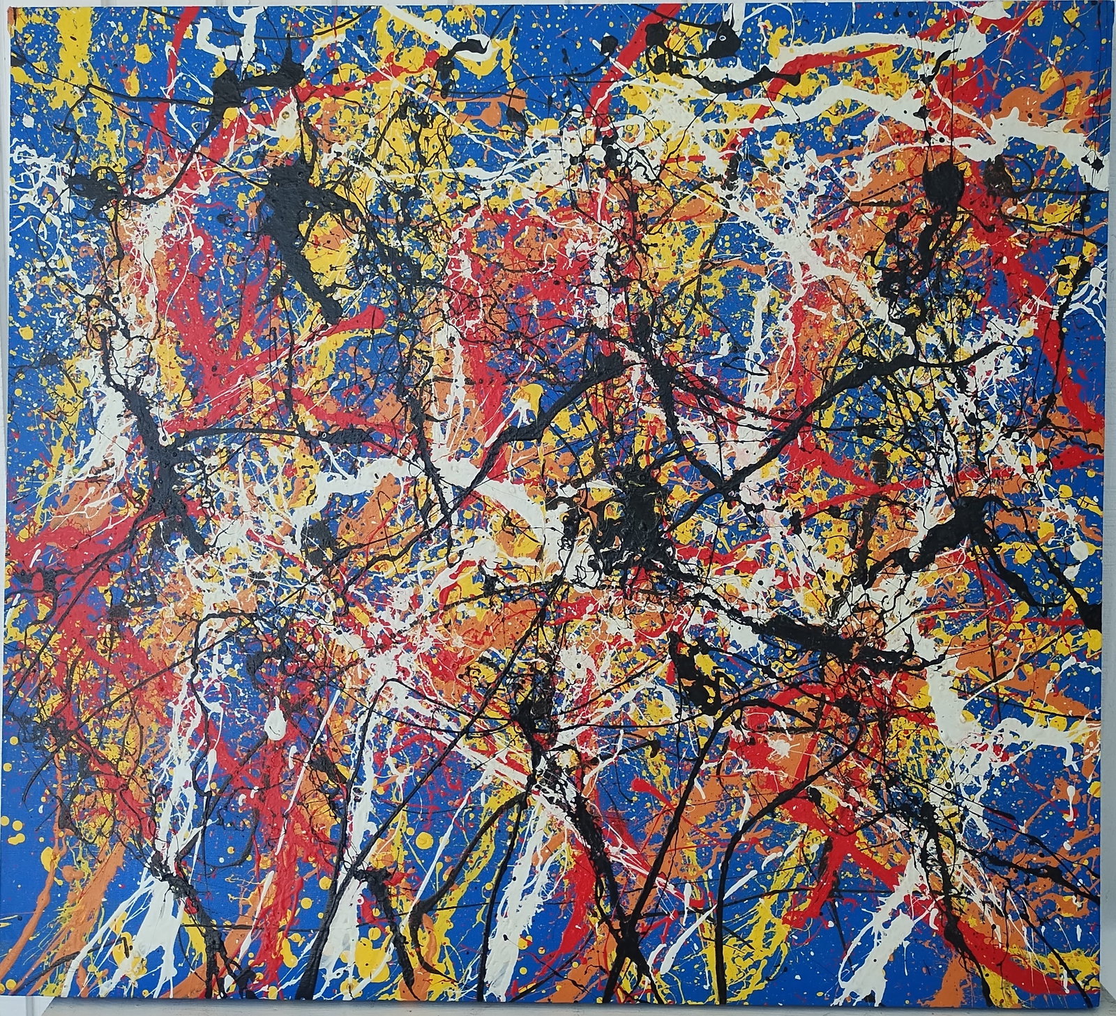 Jackson Pollock Abstract Art Painting on Canvas: Jackson Pollock Abstract Art Painting on Canvas. Approx Painting Size:: 36 x 32 x 2 inches. Painting is done in the modern abstract expressionist style for which Pollock is known. It is being sold in