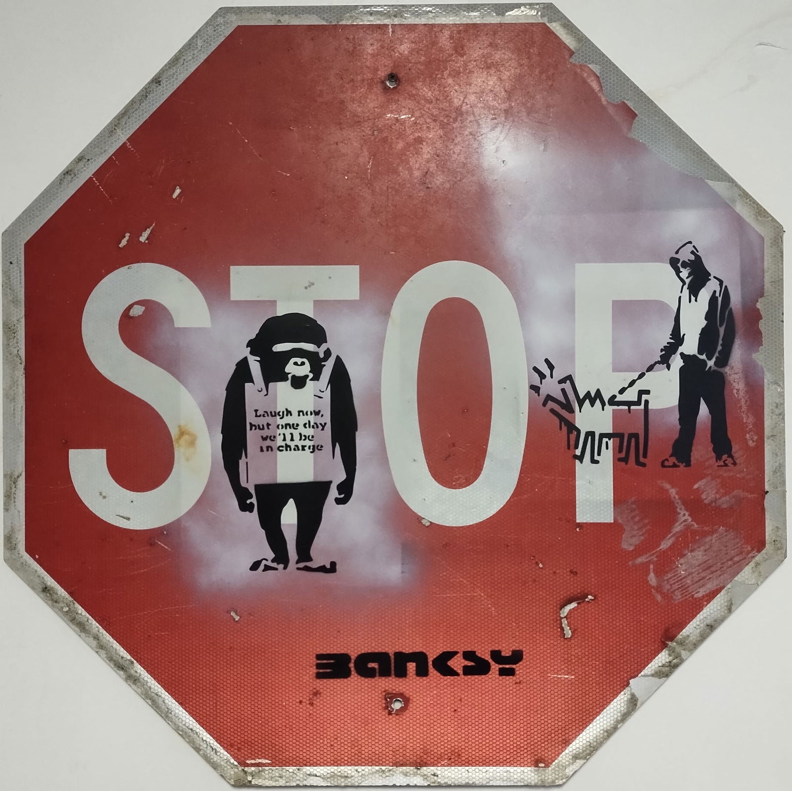 Original Detroit,Michigan Banksy's -Laugh Now- Night Walker - Street Stop Sign Painting (1 of 6)