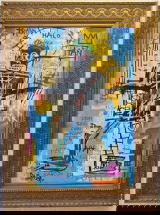1982 Jean-Michel Basquiat (1960-88) Mixed Media on Canvas.(Self Portrait - Warrior: Jean-Michel Basquiat (1960-88) Mixed Media on Canvas.(Self Portrait - Warrior - The Heroes & Monster Portfolio) "The Heroes & Monster Portfolio":This portfolio is a series of works that explore themes