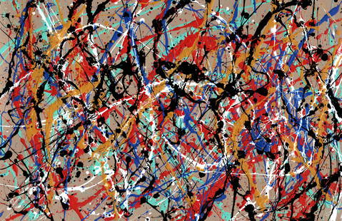 Jackson Pollock Abstract Painting on Paper: Jackson Pollock Abstract Painting on Paper -Approx Painting Size: 18 x 12 Inches. Painting is done in the modern, abstract expressionist style for which Pollock is known. It is being sold in the manne