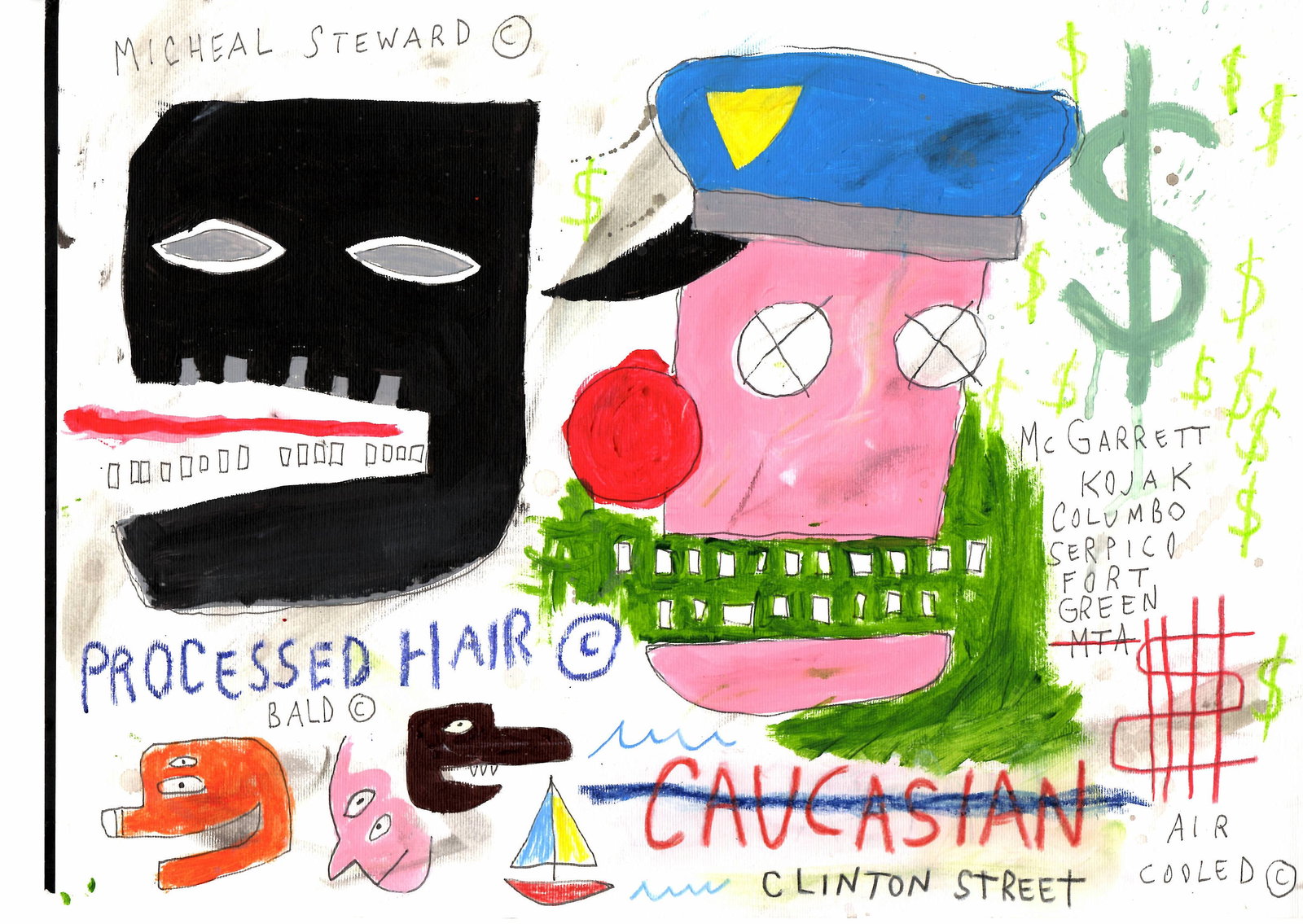 Jean Michel Basquiat "CAUCASIN" Expressionism Painting on Paper: Jean Michel Basquiat Expressionism Painting Drawing on Paper.Size: 11 3/4 x 15 3/4 In. Provenance: W.N York consignor Private collection. it is being sold in the manner or style of the artist Accordin