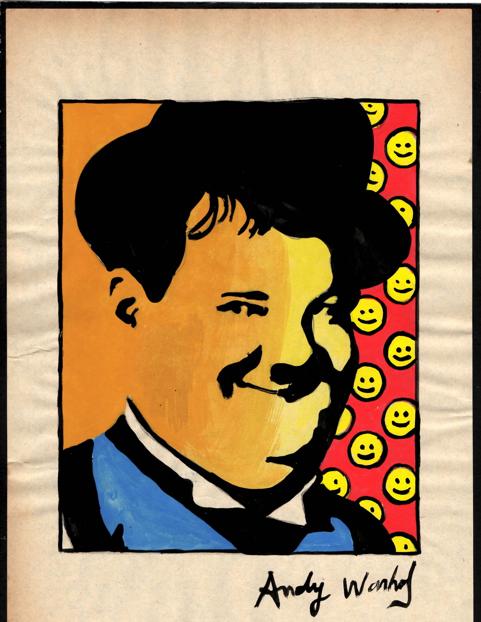 Signed Andy Warhol Mixed Media on Paper.: Signed Andy Warhol Mixed Media on Paper. On verso, also stamp inscribed Authorized by the Andy Warhol Foundation. Approx Size: 11 3/4 x 8 1/4 inches. All lots that do not carry established documented