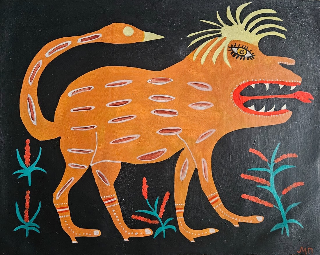 Vintage Folk Art Painting Maria Prymachenko Signed Ukrainian  Painting on Canvas (1 of 4)