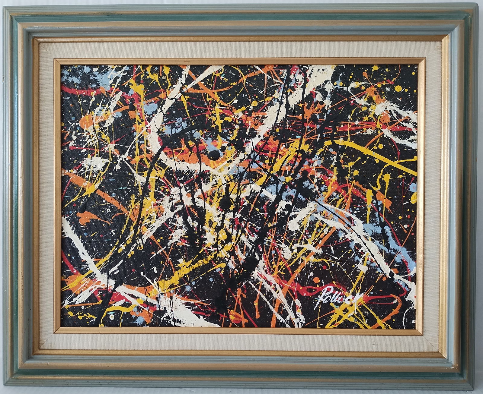Jackson Pollock Abstract Art Painting on Canvas: Jackson Pollock Abstract Art Painting on Canvas. Approx Painting Size:: 12 x 16 inches. Frame Size:: 17 x 21 x 2 inches Painting is done in the modern abstract expressionist style for which Pollock is