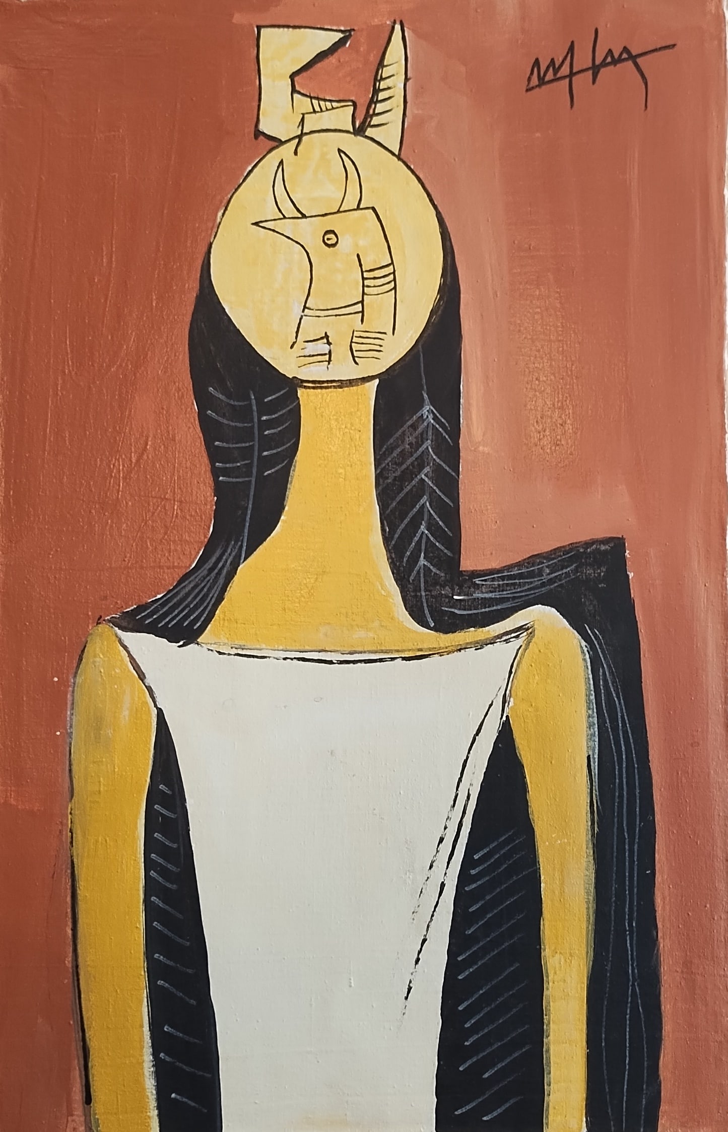 Signed Lam (Wifredo Lam-Cuban- Amer), Abstract Painting on Canvas (1 of 3)