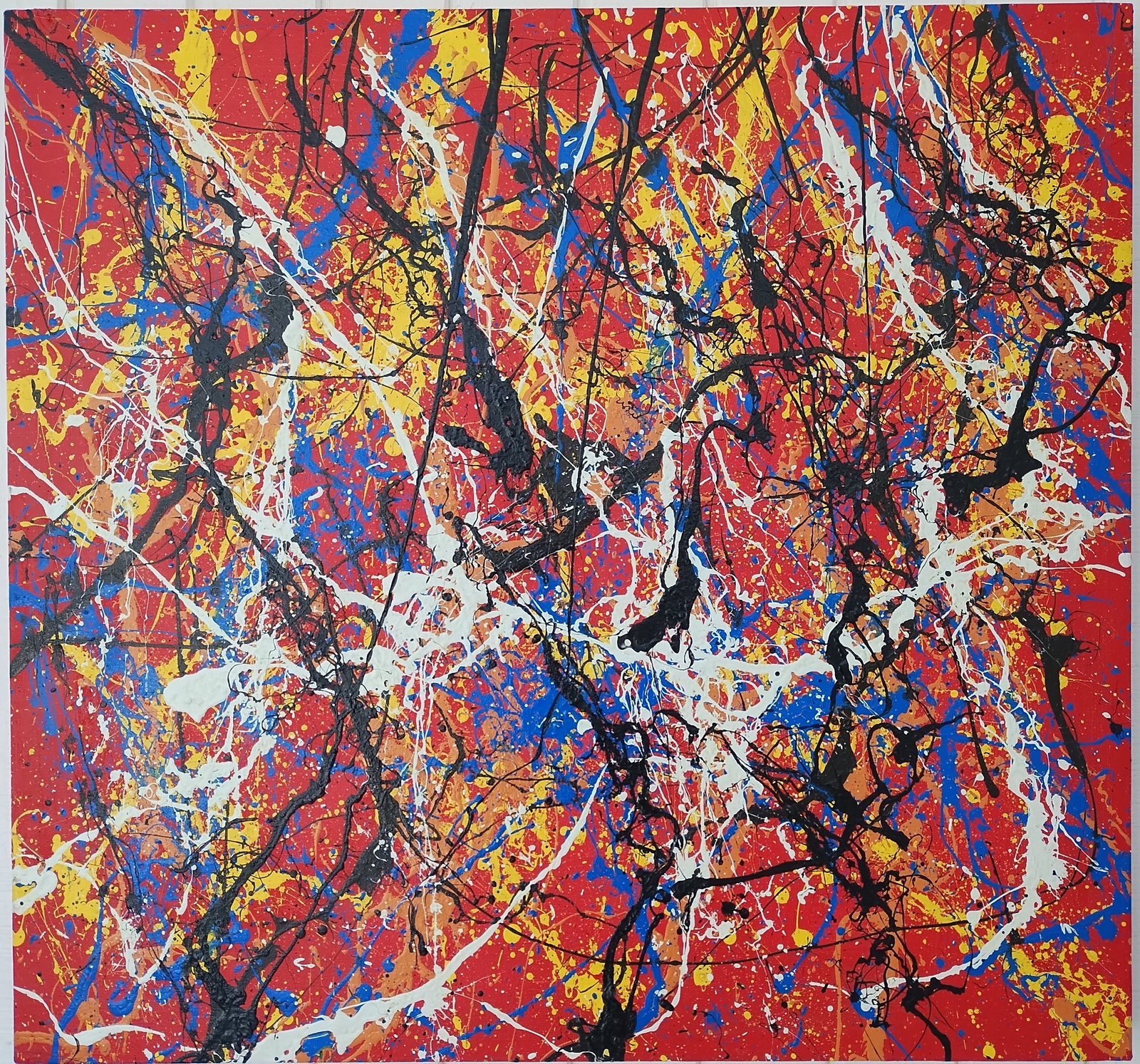 Jackson Pollock Abstract ArtPainting on Canvas: Jackson Pollock Abstract ArtPainting on Canvas. Approx Painting Size:: 33 x 31 x 2 inches. Painting is done in the modern abstract expressionist style for which Pollock is known. It is being sold in t