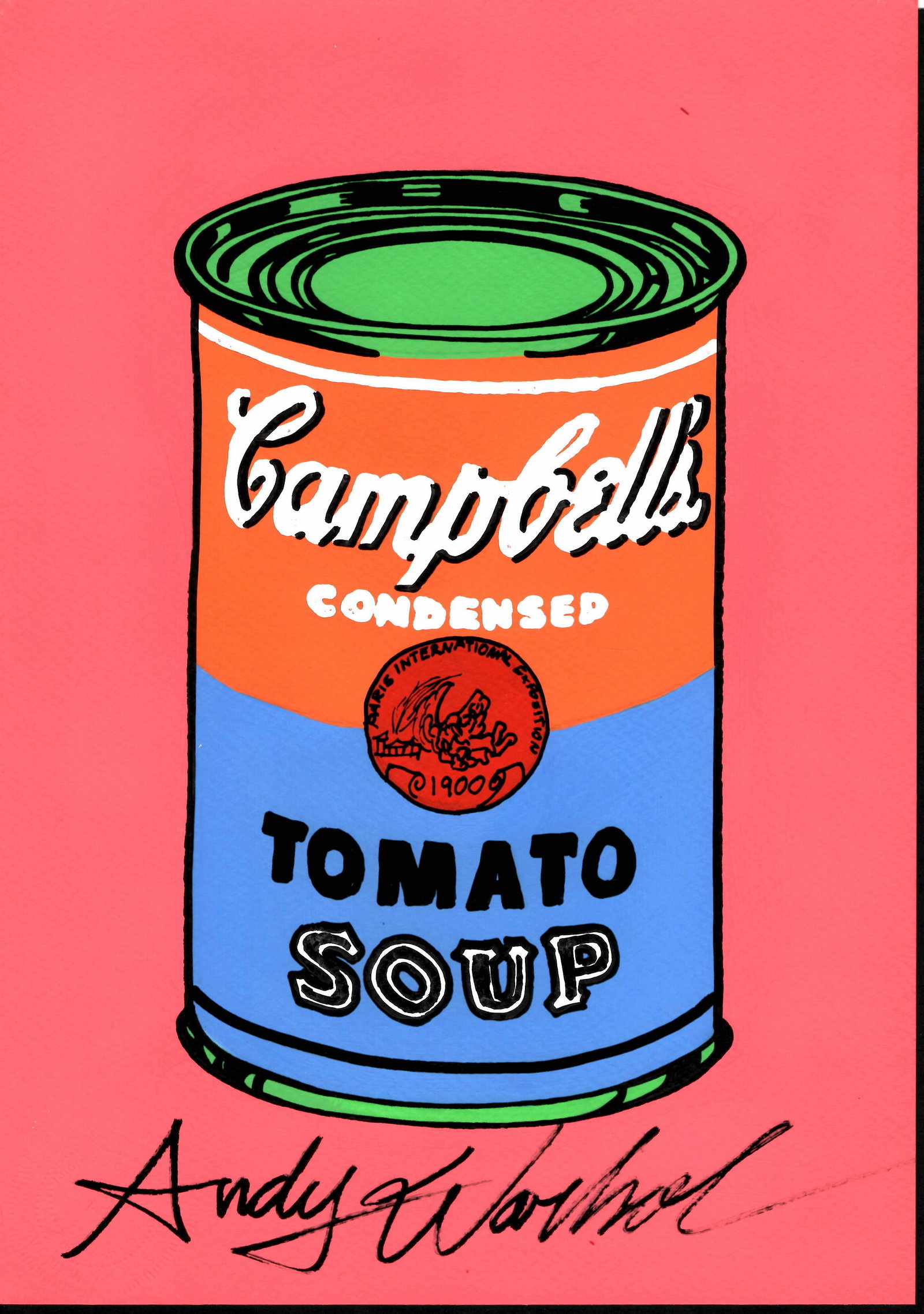 Signed Andy Warhol "Campbell Soup"Pink  Mixed Media Painting on Paper. Stamped on verso (1 of 2)