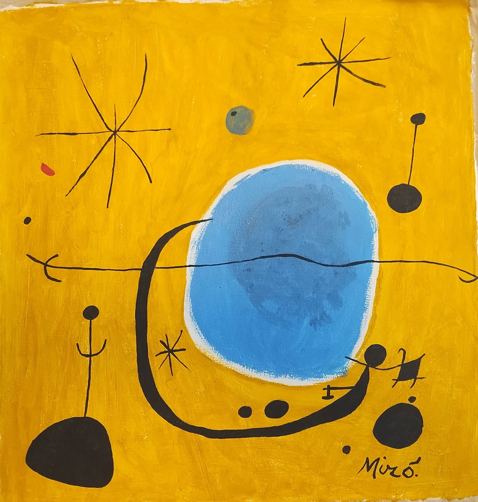 Signed Miro  (Joan Miró  - Spain), Abstract Painting on Canvas. (1 of 2)
