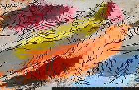 Abstract Painting Signed Chagal, Modern Old 20th Century Art: Vintage Abstract Painting Signed Chagal, Modern 20th Century Art. Approx Canvas Size: 22 x 15 Inches. Any condition statement is given as a courtesy to a client, is an opinion and should not be treate